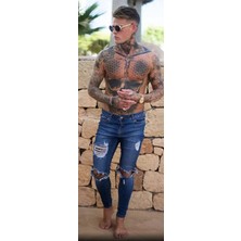 Amor Man Özel Tasarım Büyük Diz Yırtık Detaylı Slim Fit Likralı  Yazlık Erkek Jeans Kot Pantolon