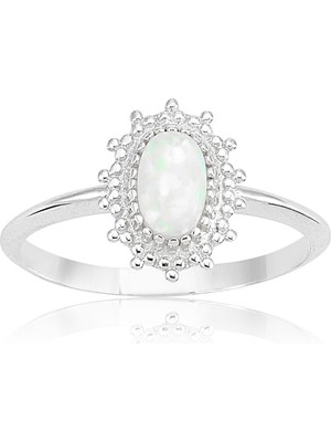 Fasek Gold Opal Altın Yüzük - 14 Ayar Altın Vintage Güverseli 0.80 Karat Oval Opal Taşlı Kadın Yüzük