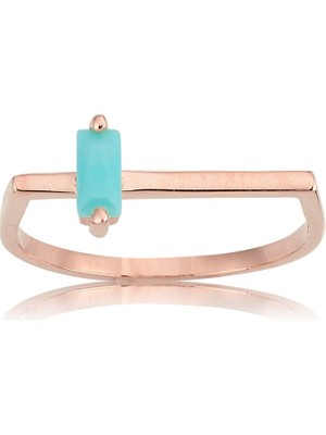 Fasek Gold Baget Altın Yüzük - 14 Ayar Altın Baget Turkuaz Taşlı Minimal Yüzük - Eşe, Sevgiliye