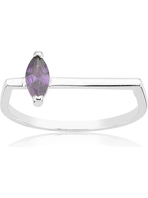 Fasek Gold Tektaş Altın Yüzük - 14 Ayar Altın Çizgi 0.20 Karat Ametist Taşlı Minimal Yüzük - Eşe, Sevgiliye