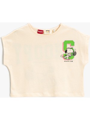 Koton Sırtı Snoopy Baskılı Crop Tişört Pamuklu