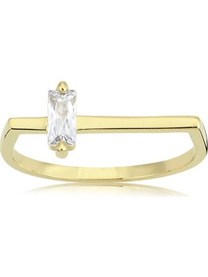Fasek Gold Baget Altın Yüzük - 14 Ayar Altın Baget Zirkon Taşlı Minimal Yüzük - Eşe, Sevgiliye Yüzük