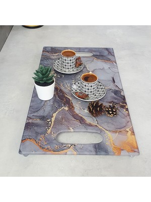 Decorita Cam Tepsi | Gold Mermer Desen | 29cm x 52cm