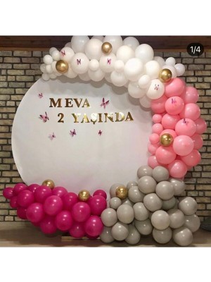 Best Parti Pembe-Fuşya-Beyaz-Gri-Krom Gold Balon 50 Adet + 5 Mt. Balon Zinciri