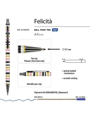 Bruno Visconti 'Felicita' Tükenmez Kalem Mavi 0.7 mm Kutulu Metal Gövde Şeritler 20-0263/03