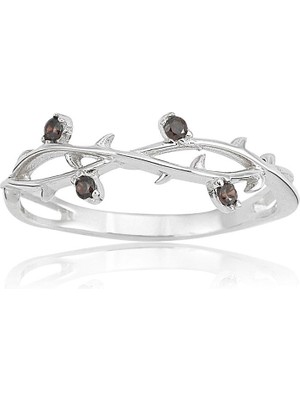 Fasek Gold Altın Yüzük - 14 Ayar Altın Sarmaşık Smoky Quartz Taşlı Yüzük - Eşe, Sevgiliye, Anneler Gününe Yüzük