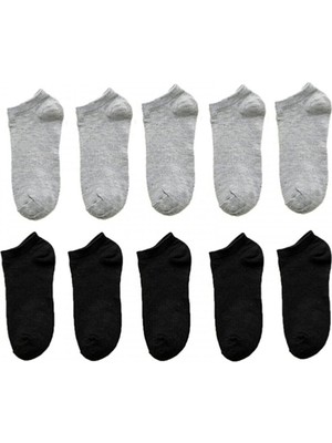 Meguca Socks Meguca Socks unisex Pamuklu Spor Patik Çorap Siyah ve Gri 10'lu Paket