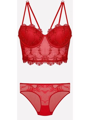 Nurteks 4491 Kadın Destekli Büstiyer Külot Takım-Kırmızı