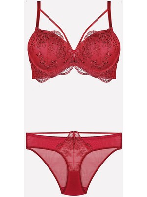 Nurteks 4485 Kadın Destekli Sütyen Külot Takım-Bordo