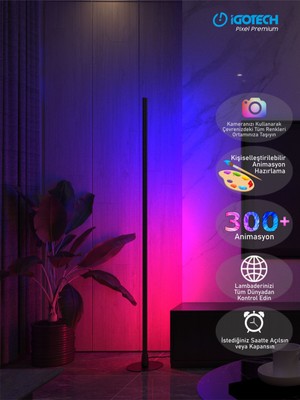 İgotech Pixel Premium Wifi Bluetooth Argb Sese Duyarlı Kumandalı LED Lambader- Siyah 150CM