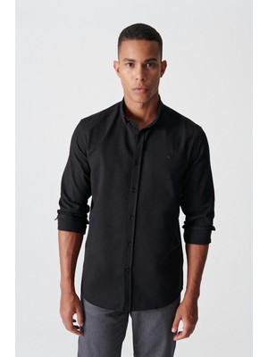 Avva Erkek Siyah Oxford Düğmeli Yaka Regular Fit Gömlek E002000
