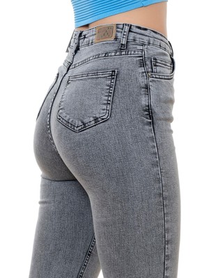 Kadın Füme Renk Ful Likralı Slim Fit Yüksek Bel Jean