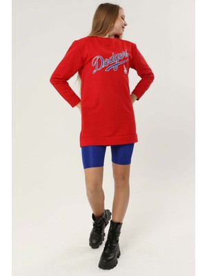 Siyezen Kadın Dodgers Baskılı Sweatshirt Kırmızı