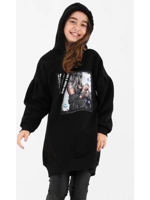 Cansın Mini Kız Çocuk Pul Detaylı Kapşonlu Sweatshirt 14136