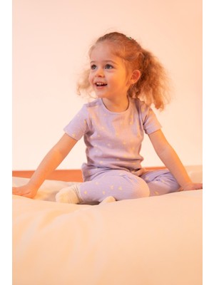 DeFacto Kız Bebek Desenli Fitilli Kaşkorse Organik Pamuklu Uzun Kollu Pijama Takım X0462A222SP