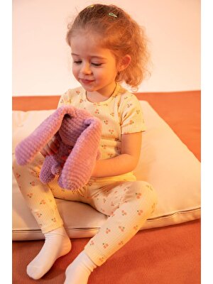 DeFacto Kız Bebek Desenli Fitilli Kaşkorse Organik Pamuklu Kısa Kollu Pijama Takım X0459A222SP