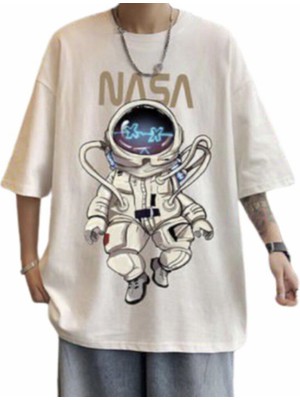 Amor Man Büyük Beden Astranot Baskılı %100 Pamuk Oversize Özel Tasarım Erkek T-Shirt