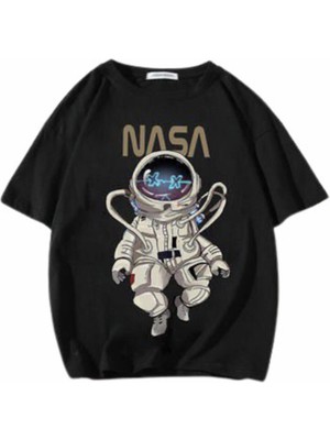 Amor Man Büyük Beden Nasa Astranot Baskılı %100 Pamuk Oversize Özel Tasarım Erkek T-Shirt