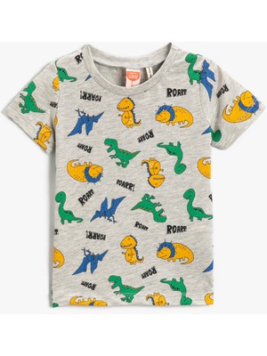 Koton Çok Renkli Bisiklet Yaka Erkek Çocuk T-Shirt 2SMB10004TK Kısa Kol Grafik Desenli