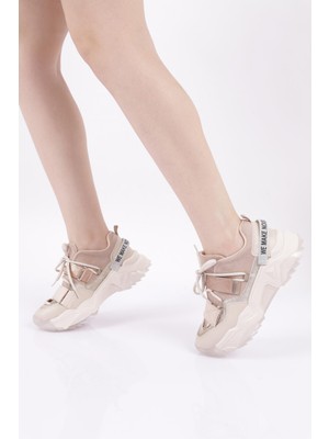 DGN 65140-22Y Kadın Mega Kalın Taban Sımlı Cırtlı Sneakers Ayakkabı