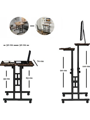 servetavcı Yükseklik Ayarlı Bilgisayar/laptop ve Çalışma Masası - Çam 70X60 (Tekerli)