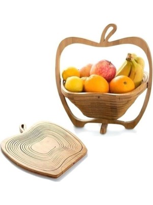 Megaw Fruit Basket Katlanabilir Ahşap Meyve Sepeti Elma Figürlü Küçük Boy