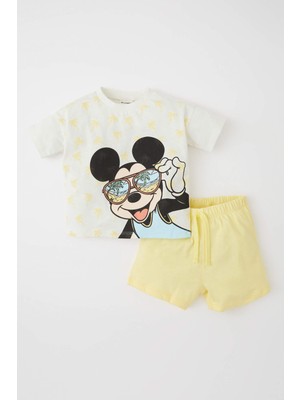 DeFacto Erkek Bebek Disney Mickey & Minnie Lisanslı Regular Fit Pamuklu Kısa Kollu Tişört Şort Takım X8464A222SM