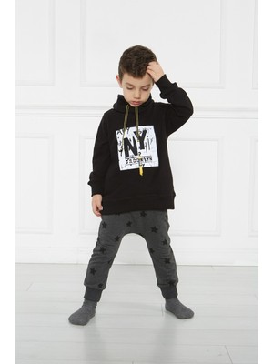 Kidsabu Sweat Ny-Brooklyn Siyah Unisex Hoodie Erkek - kız Sweat Kapüşonlu