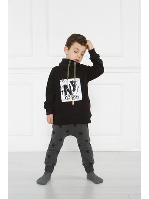 Kidsabu Sweat Ny-Brooklyn Siyah Unisex Hoodie Erkek - kız Sweat Kapüşonlu