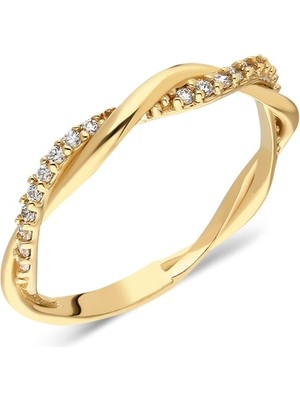 Fasek Gold Burma Altın Taşlı Alyans - 14 Ayar Burgu Zirkon Taşlı Altın Yüzük - Sevgiliye, Anneler Gününe Hediye