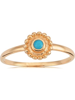 Fasek Gold Gümüş Yüzük - Firuze Taşlı Çiçek 925 Ayar Gümüş Yüzük-Turkuaz Taşlı 925 Ayar Gümüş Hediyelik Yüzük