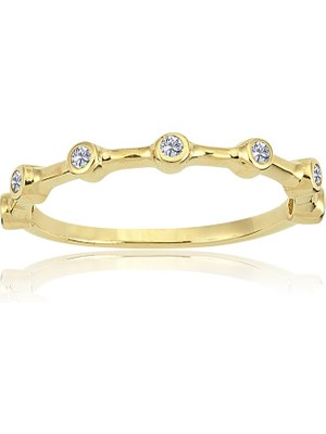 Fasek Gold Gümüş Yüzük - Yedi Taş Minimal Sıralı Tasarım 925 Ayar Gümüş Yüzük - Sıralı Gümüş Hediyelik Alyans