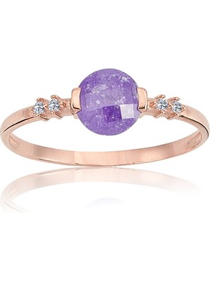 Fasek Gold Gümüş Yüzük - 0.60 CT Ametist 0.15CT Pırlanta Swarovski Taşlı Tasarım 925 Ayar Gümüş Yüzük-Hediyelik