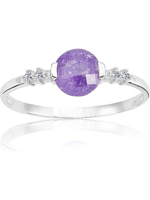 Fasek Gold Gümüş Yüzük - 0.60 CT Ametist 0.15CT Pırlanta Swarovski Taşlı Tasarım 925 Ayar Gümüş Yüzük-Hediyelik