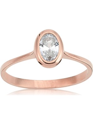 Fasek Gold Gümüş Yüzük - 0.60 CT Pırlanta Montörü Swarovski Oval Taşlı 925 Ayar Gümüş Yüzük-Hediye Tektaş Yüzük