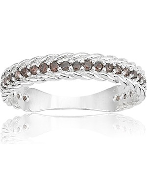 Fasek Gold Gümüş Yüzük - Smoky Taşlı Örgü Alyans-Tasarım 925 Ayar Taşlı Gümüş Alyans-Hediyelik Gümüş Yüzük