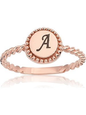 Fasek Gold Gümüş Yüzük - Harfli Burgulu Kişiselleştirilebilir 925 Ayar Gümüş Taşsız Yüzük-Harfli Gümüş Yüzüğü