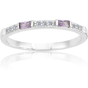 Fasek Gold Baget Altın Yüzük - 14 Ayar Altın Baget Sıralı 0.25 Karat Ametist Taşlı Kadın Yüzük - Sevgiliye