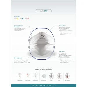 Ege Maske Ege 600 Ffp2 Nr N95 Ventilsiz Maske 40'lı