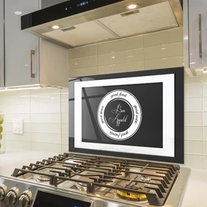 Cam Ocak Arkası Koruyucu | Good Food - Siyah Fon | 49,5cm X 76cm