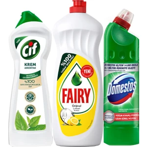 Sıvı Bulaşık Deterjanı 650 ml + Domestos Çamaşır Suyu 750 ml + Cif Krem 500 ml