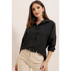 Saygı Giyim Oversize Uzun Basic Gömlek Siyah