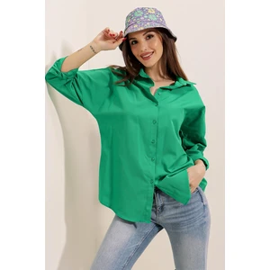 Saygı Giyim Oversize Uzun Basic Gömlek Yeşil