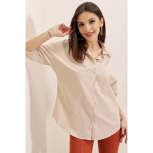 Saygı Giyim Oversize Uzun Basic Gömlek Taş