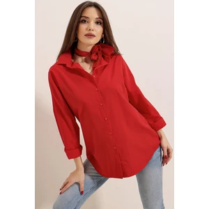 Saygı Giyim Oversize Uzun Basic Gömlek Kırmızı