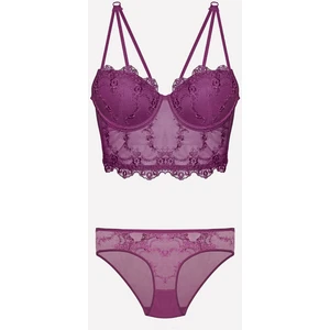 4491 Kadın Destekli Sütyen Külot Takım-Mor