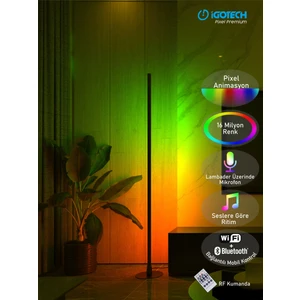 Pixel Premium Wifi Bluetooth Argb Sese Duyarlı Kumandalı LED Lambader- Siyah 150CM