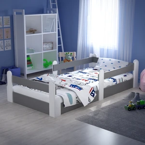 Montessori Karyola Beyaz-Antrasit 90X190 Yatak Uyumlu Oval Kesim Çocuk Yatağı TLP-317