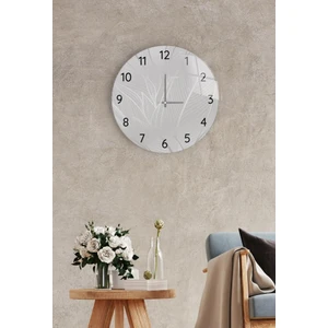 Çap 37 cm Gümüş Yapraklar Dekoratif Cam Saat