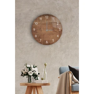 Duvar Saati - Cam - Sessiz Akar -Koyu Ahşap Çap 37